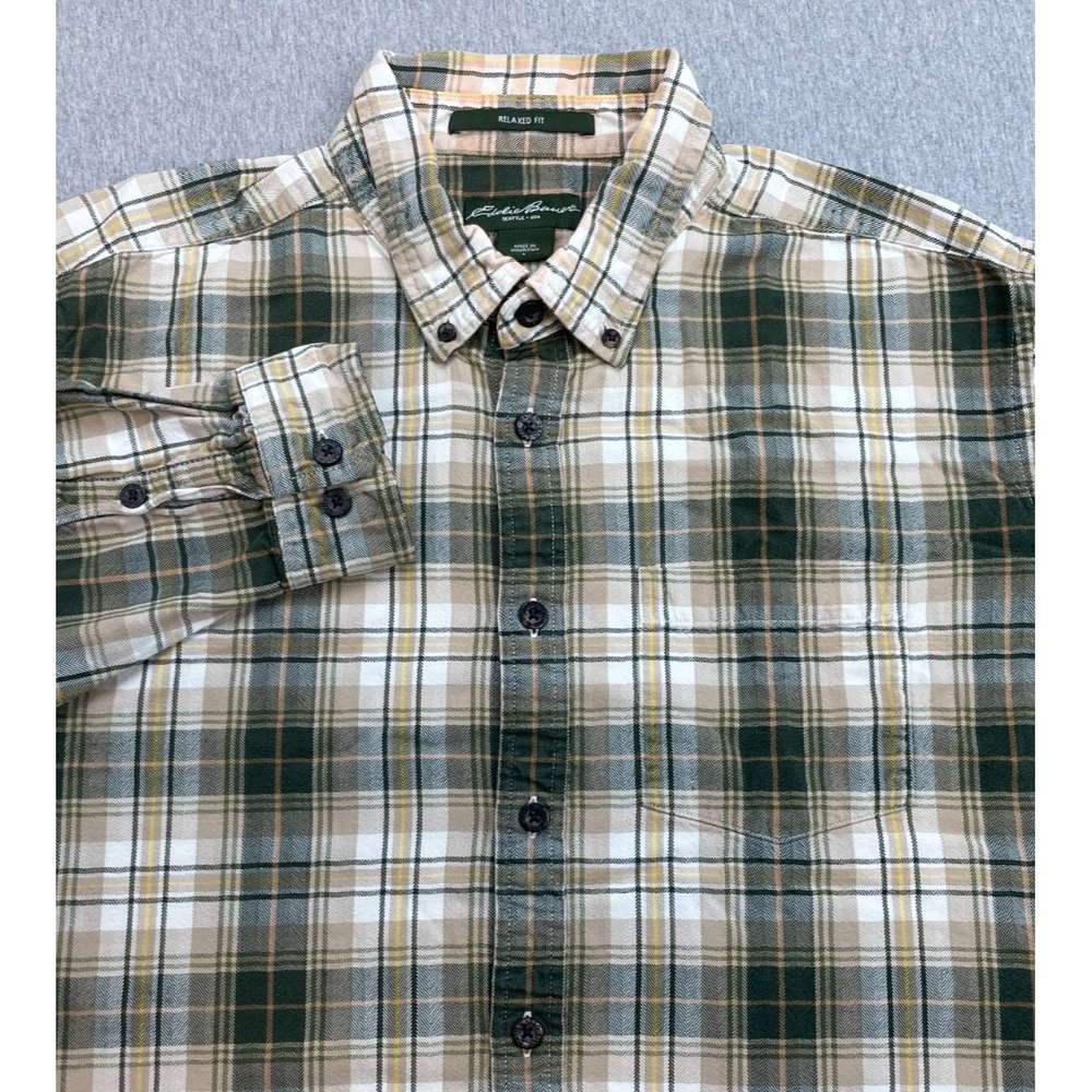 Eddie Bauer Shirt Mens Large Plaid Relaxed Fit Flannel Button Down